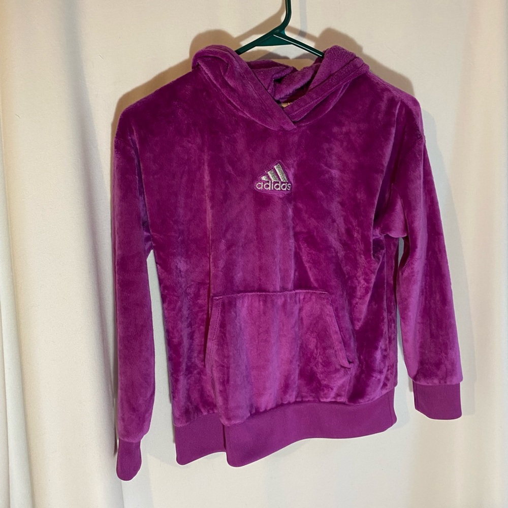 Adidas Fuchsia Purple Fuzzy Soft Hoodie Sweatshirt Girls Size medium - Picture 1 of 7
